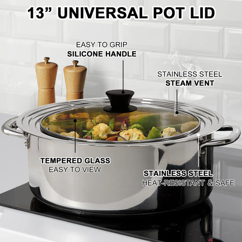 13 Inch Stainless Steel and Tempered Glass Pan Lid Z7103