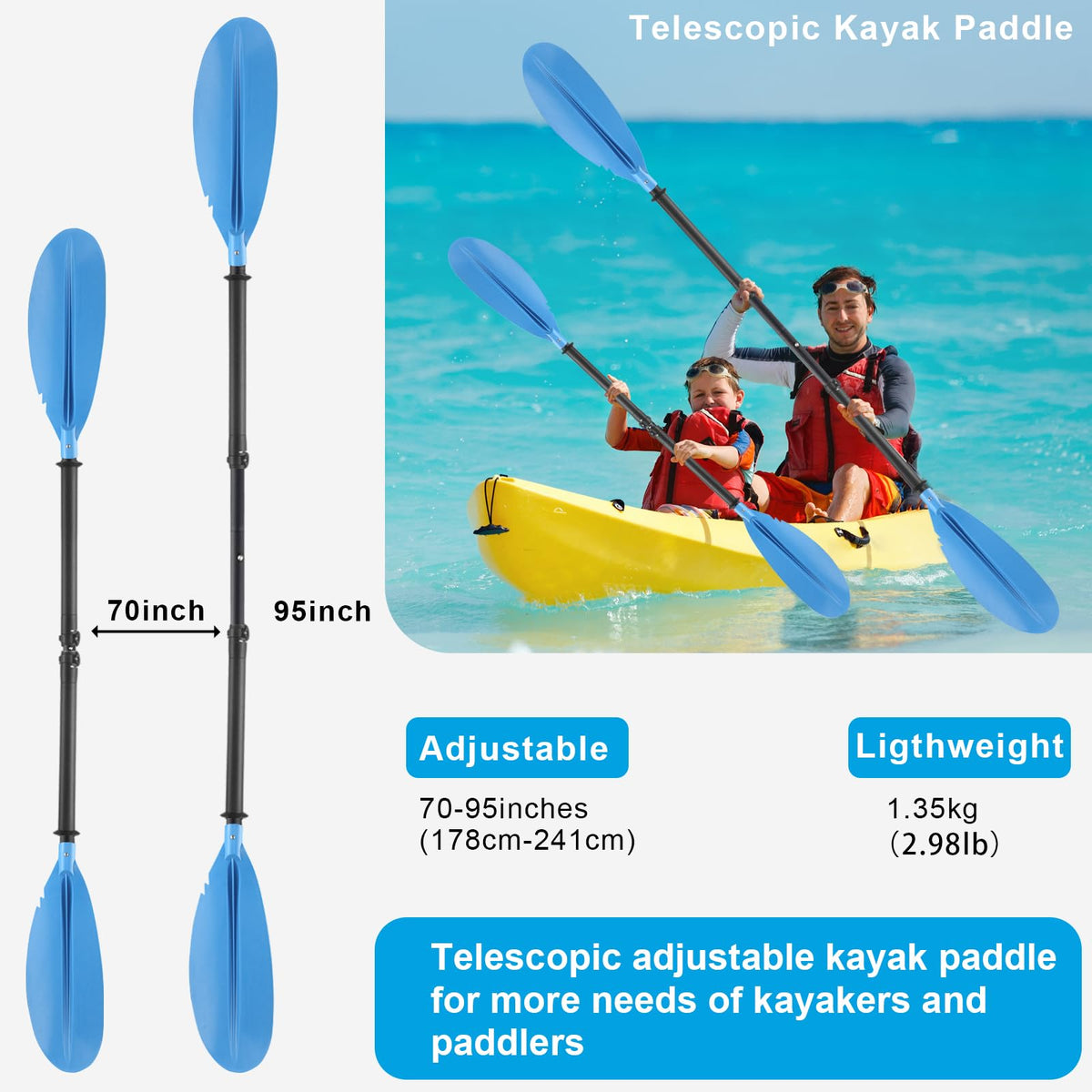Telescoping Adjustable Kayak Paddle 70" to 95" R492628