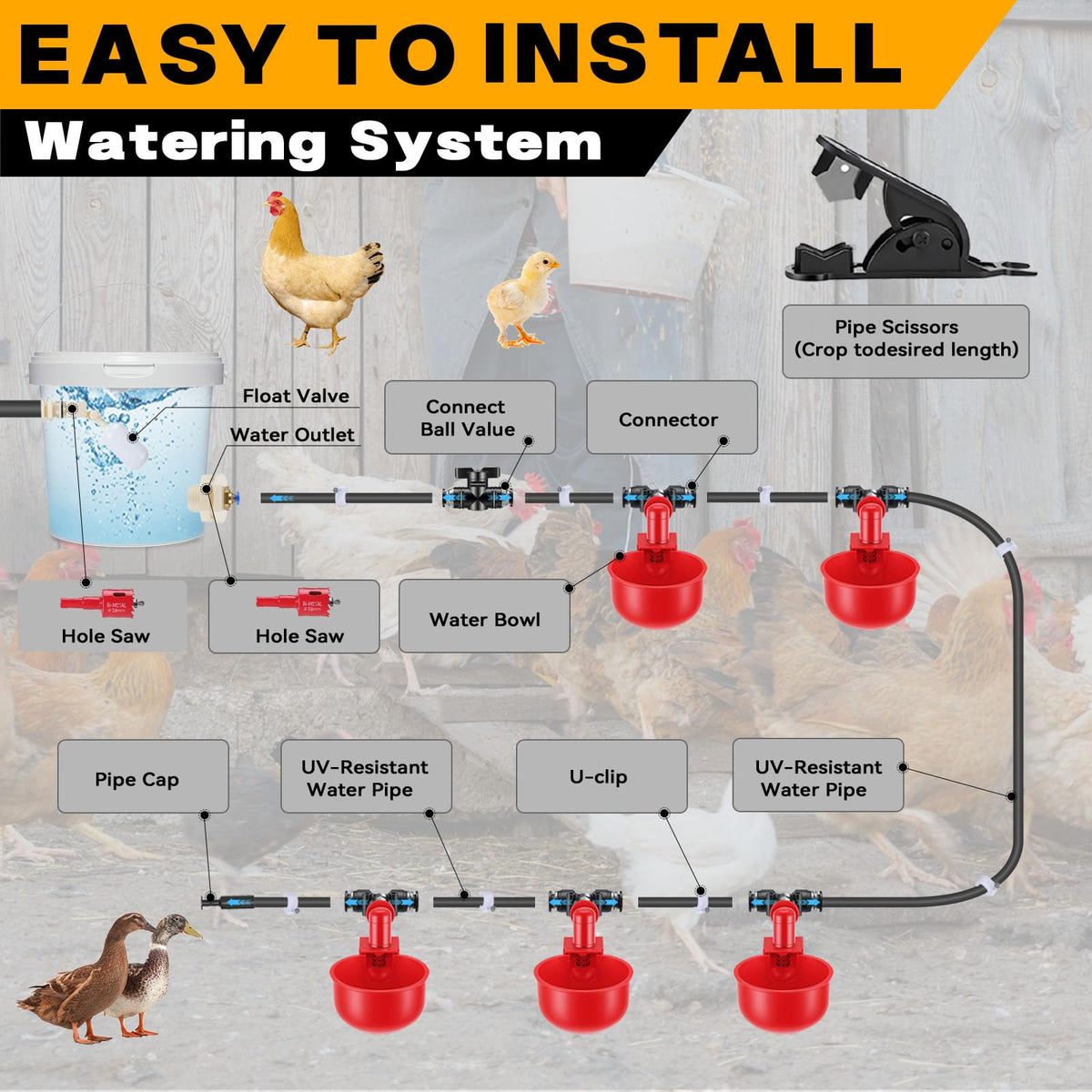 Automatic Chicken Watering System with 10 Red Cups U21630