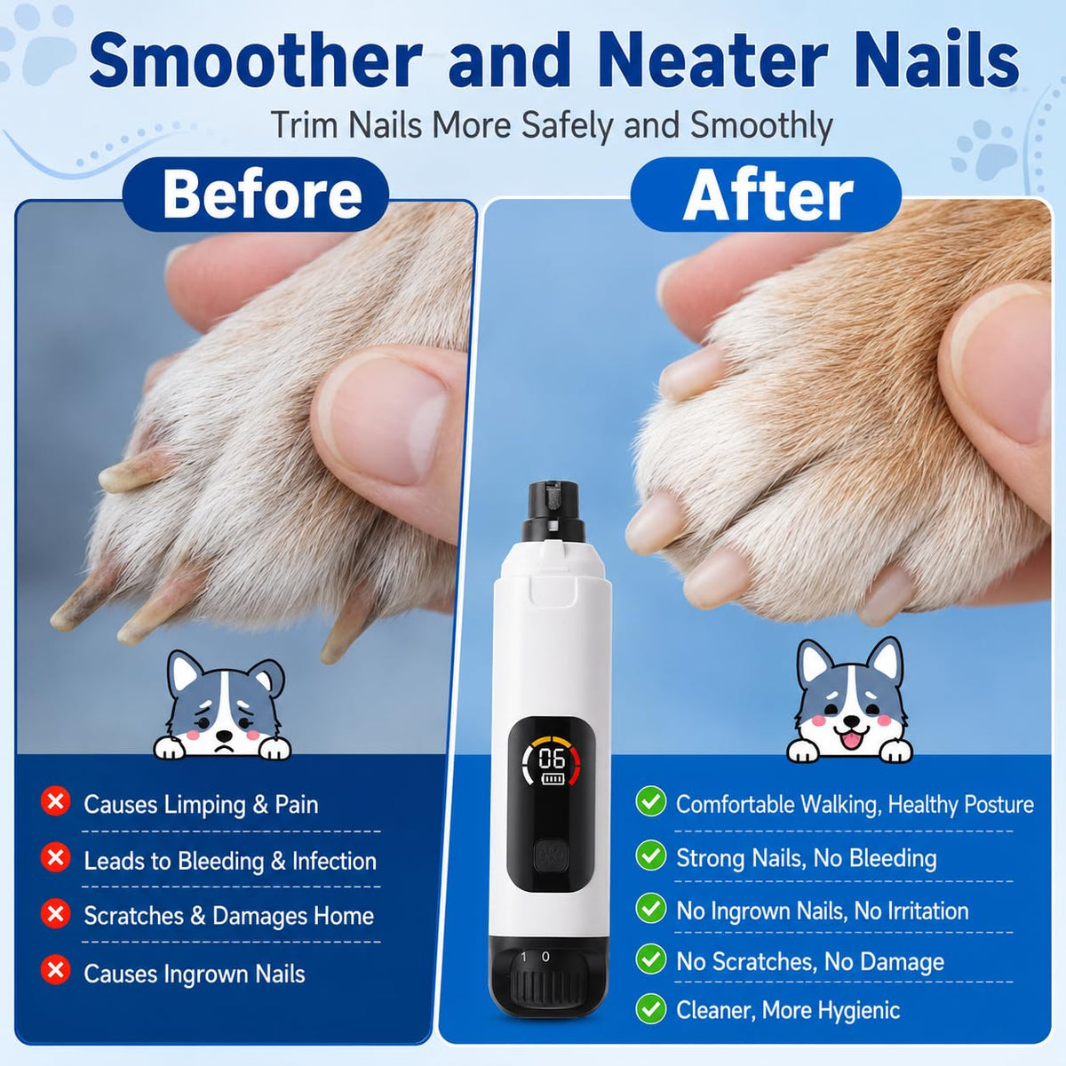 6-Speed Electric Pet Nail Grinder with LED Lights Y7524