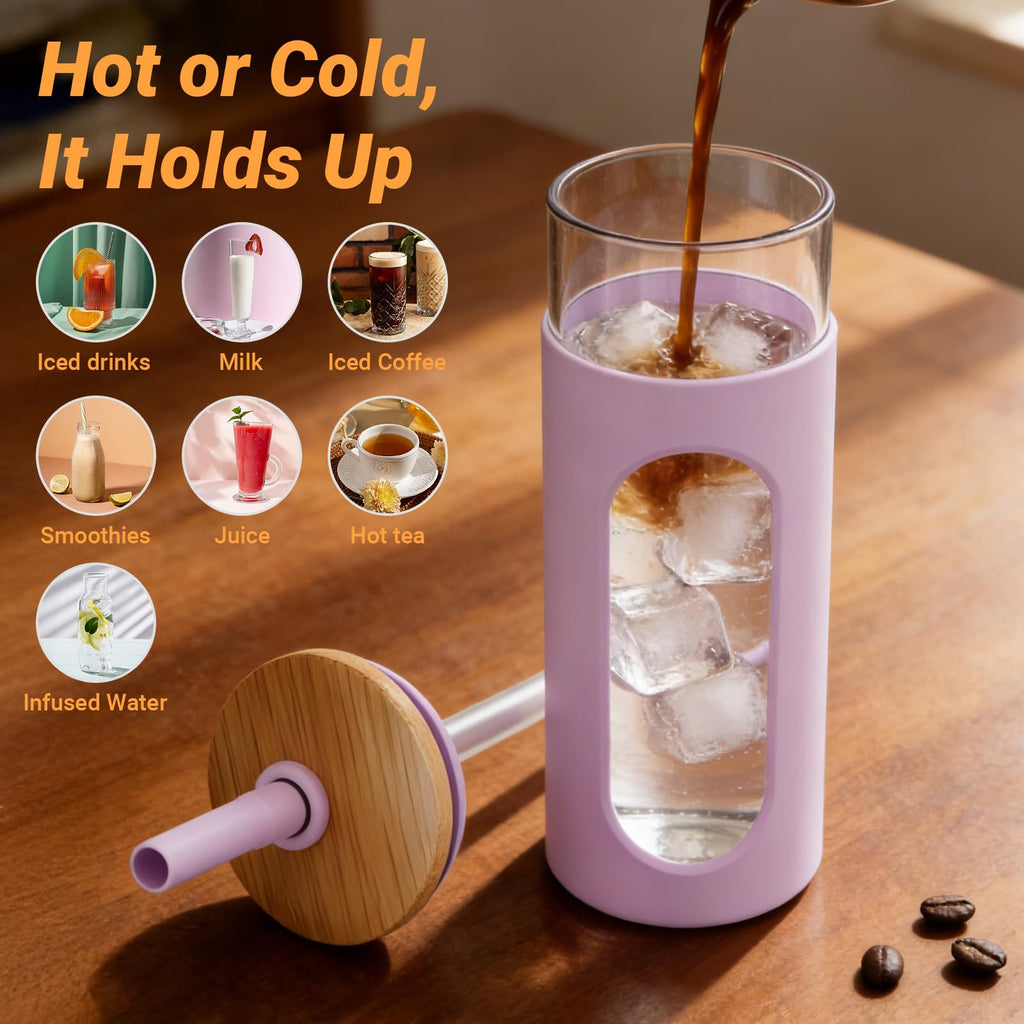 22 oz Glass Tumbler with Lid & Straw N1378