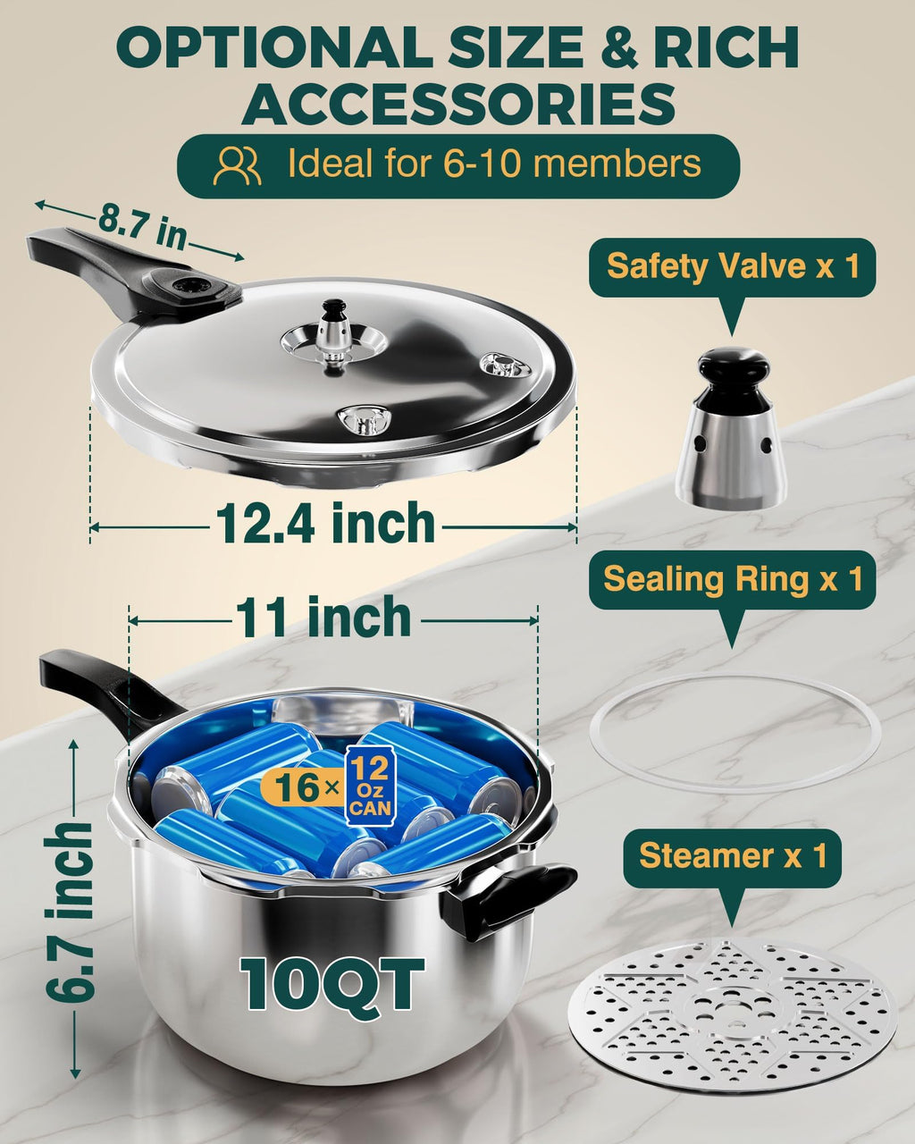 10 Quart Stainless Steel Pressure Cooker W43318