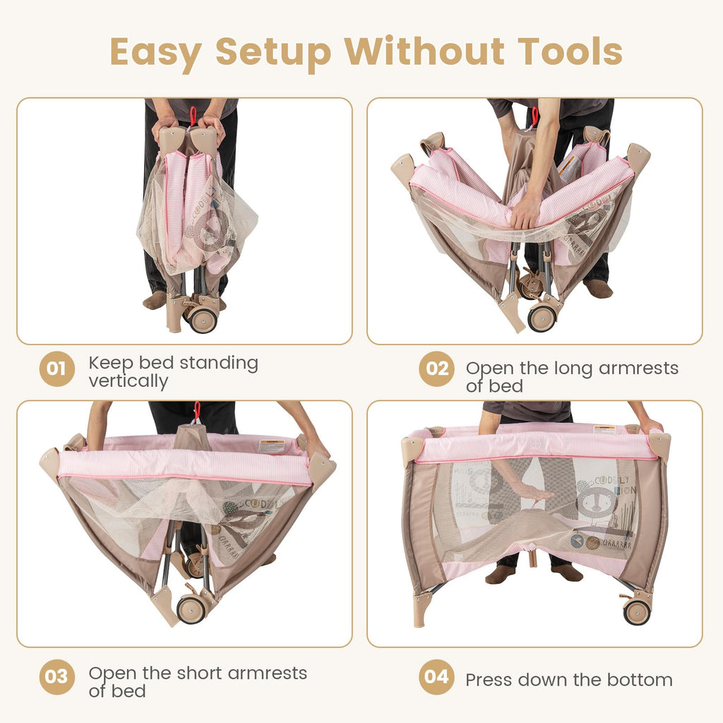 3 in 1 Pink Pack and Play with Bassinet N719