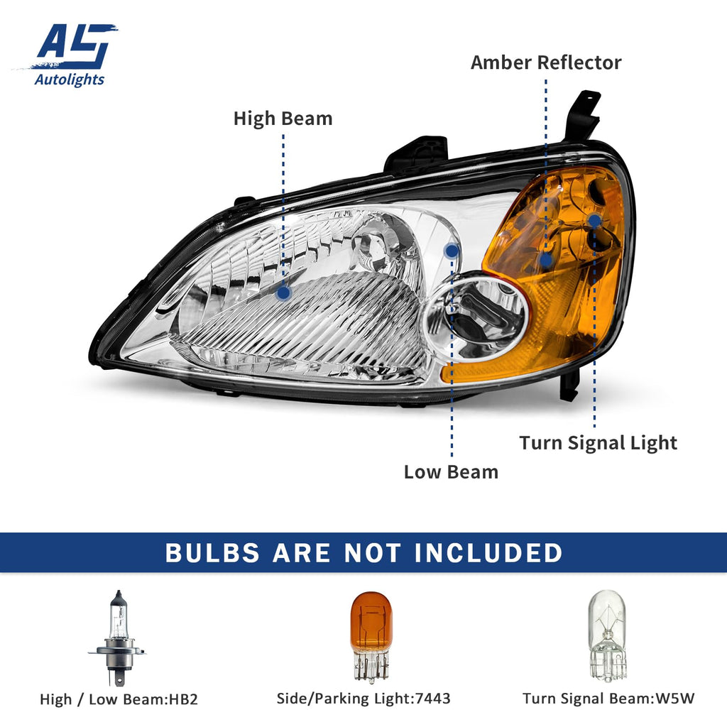 Headlight Assembly with Chrome Housing Amber Reflector Driver and Passenger Side F82462