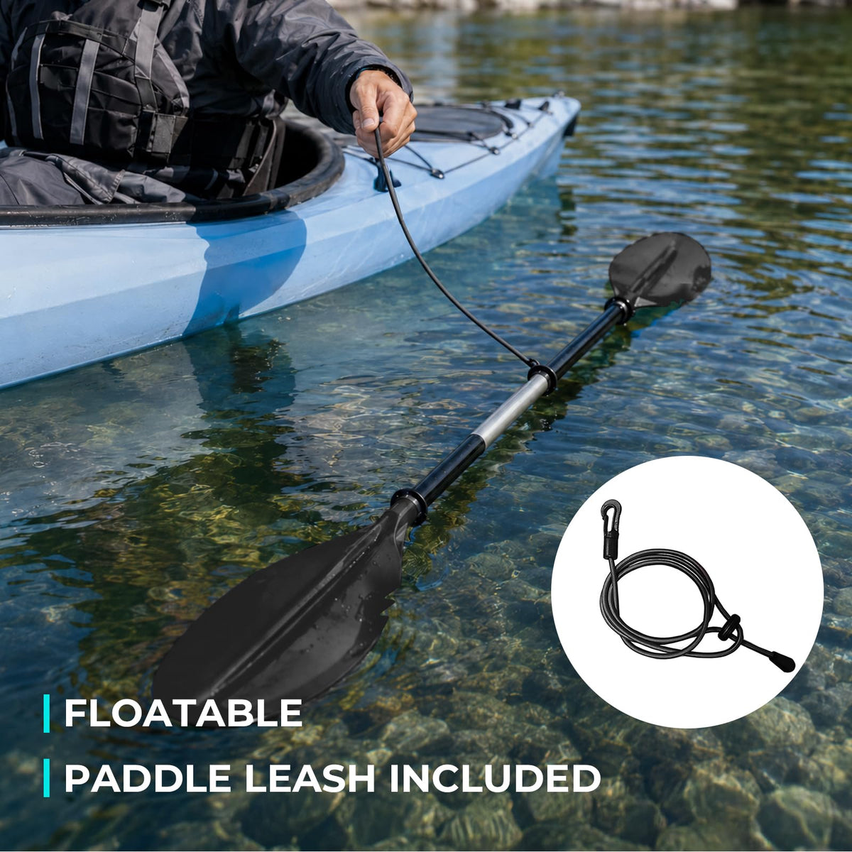 Heavy Duty Aluminum Alloy Kayak Paddles with Leash W4355