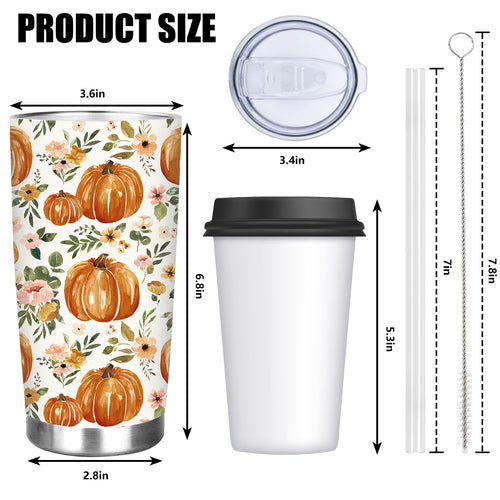 20 Oz Floral Pumpkin Tumbler with Lid Straw T7951