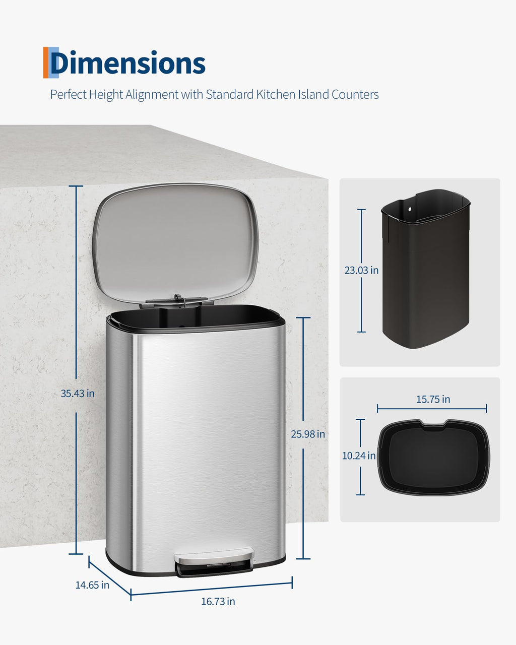 Stainless Steel 13 Gal Step-On Trash Can with Soft Close Lid Q5756