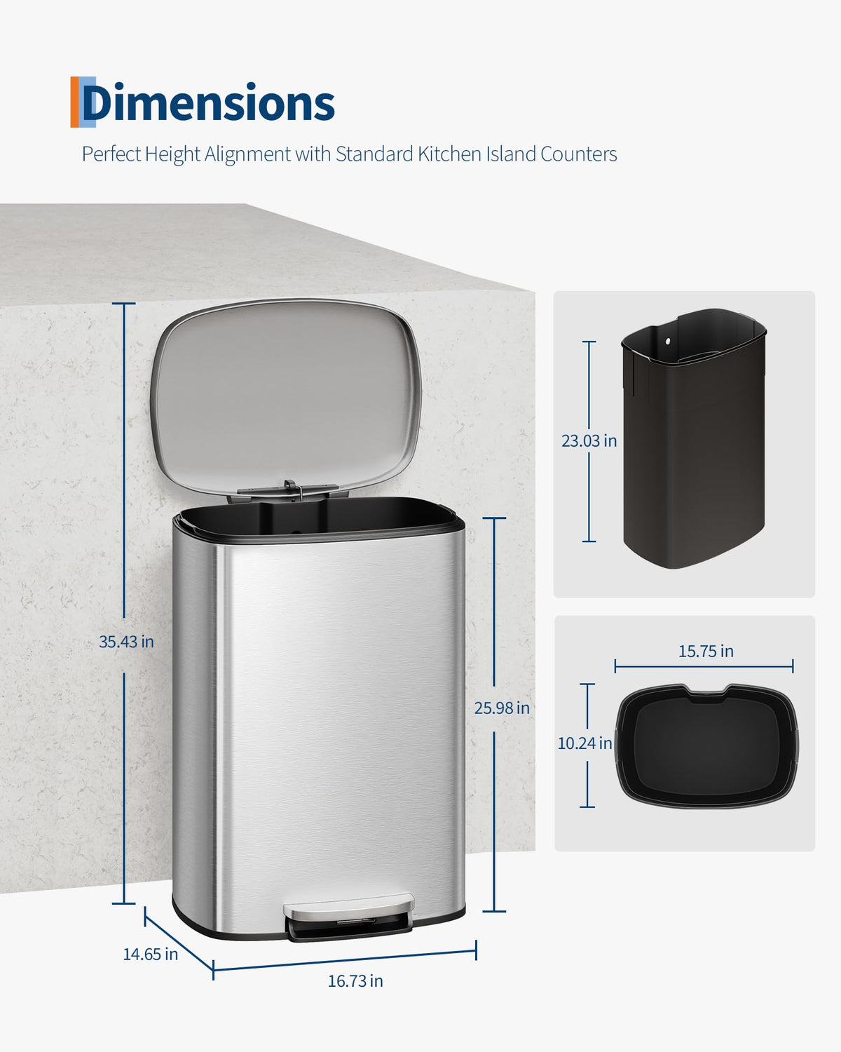 Stainless Steel 13 Gal Step-On Trash Can with Soft Close Lid Q5756