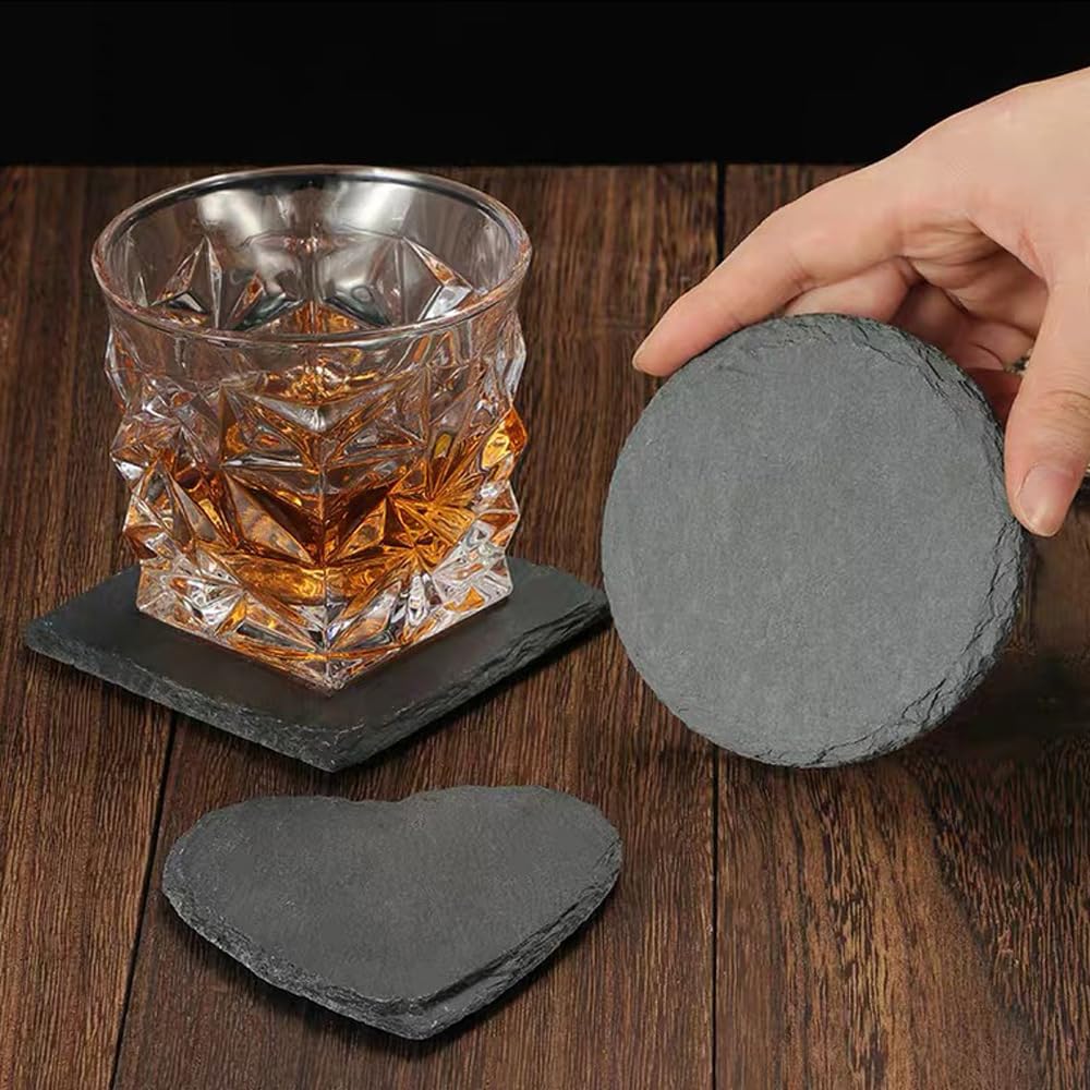 8 Pack Black Slate Coasters with Metal Holder J63255
