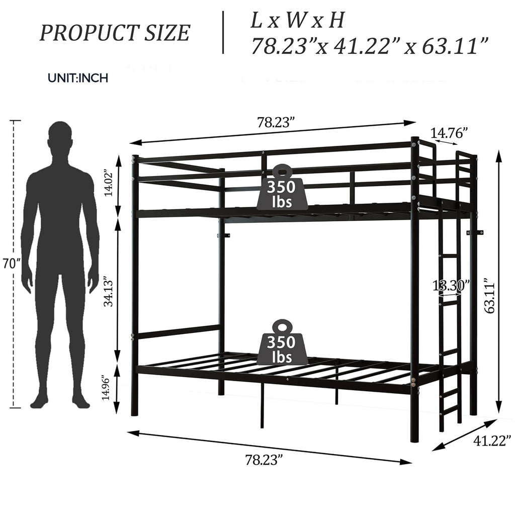 Twin Over Twin Bunk Bed with Ladder, Black Q11154