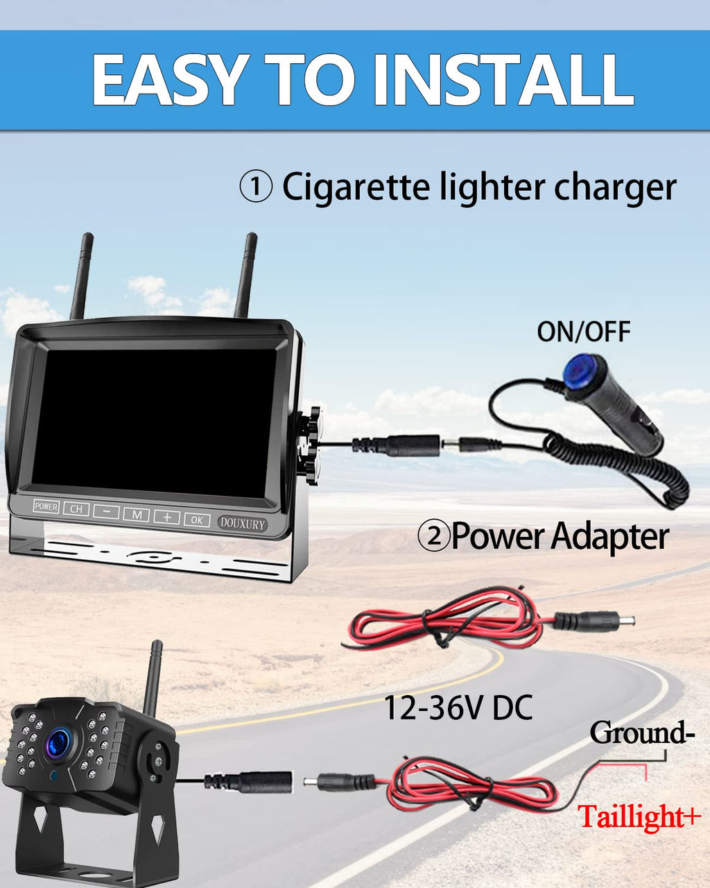 IP69 Waterproof HD 1080P Wireless Backup Camera System with 7" Monitor P350708