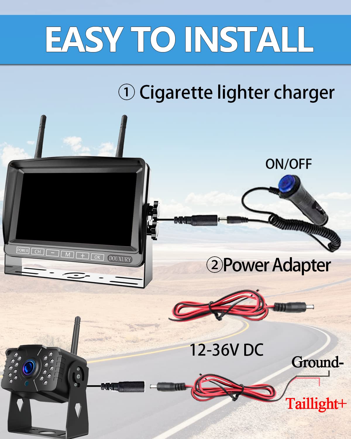 IP69 Waterproof HD 1080P Wireless Backup Camera System with 7" Monitor P350708