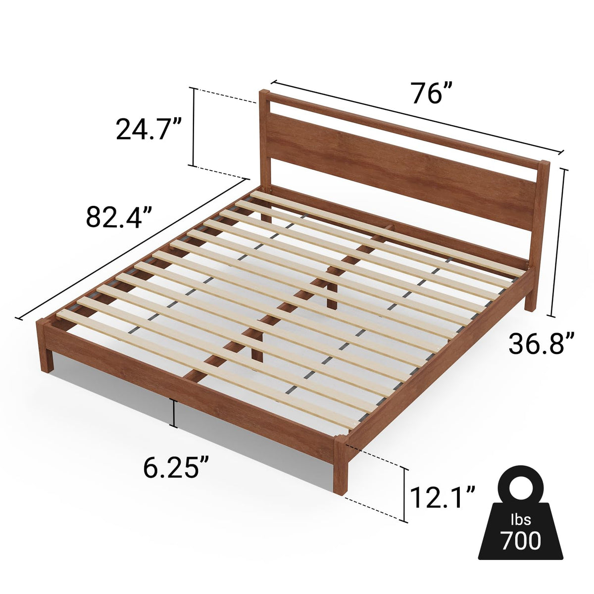 Cherry King Wood Platform Bed Frame with Headboard N9335