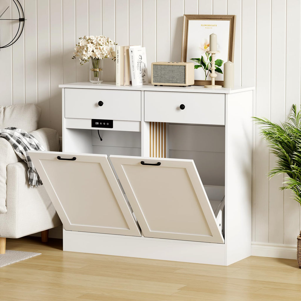 White 20-Gallon Wooden Tilt-Out Trash Can Cabinet L7765