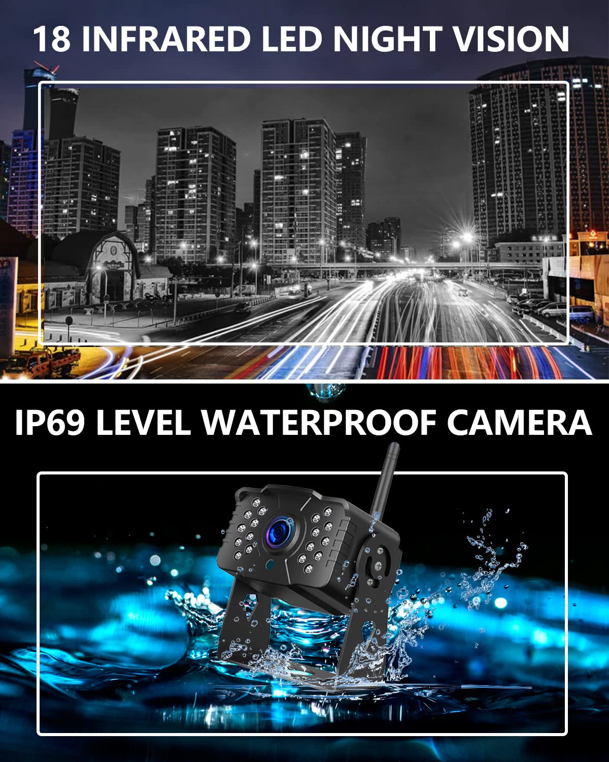 IP69 Waterproof HD 1080P Wireless Backup Camera System with 7" Monitor P350708