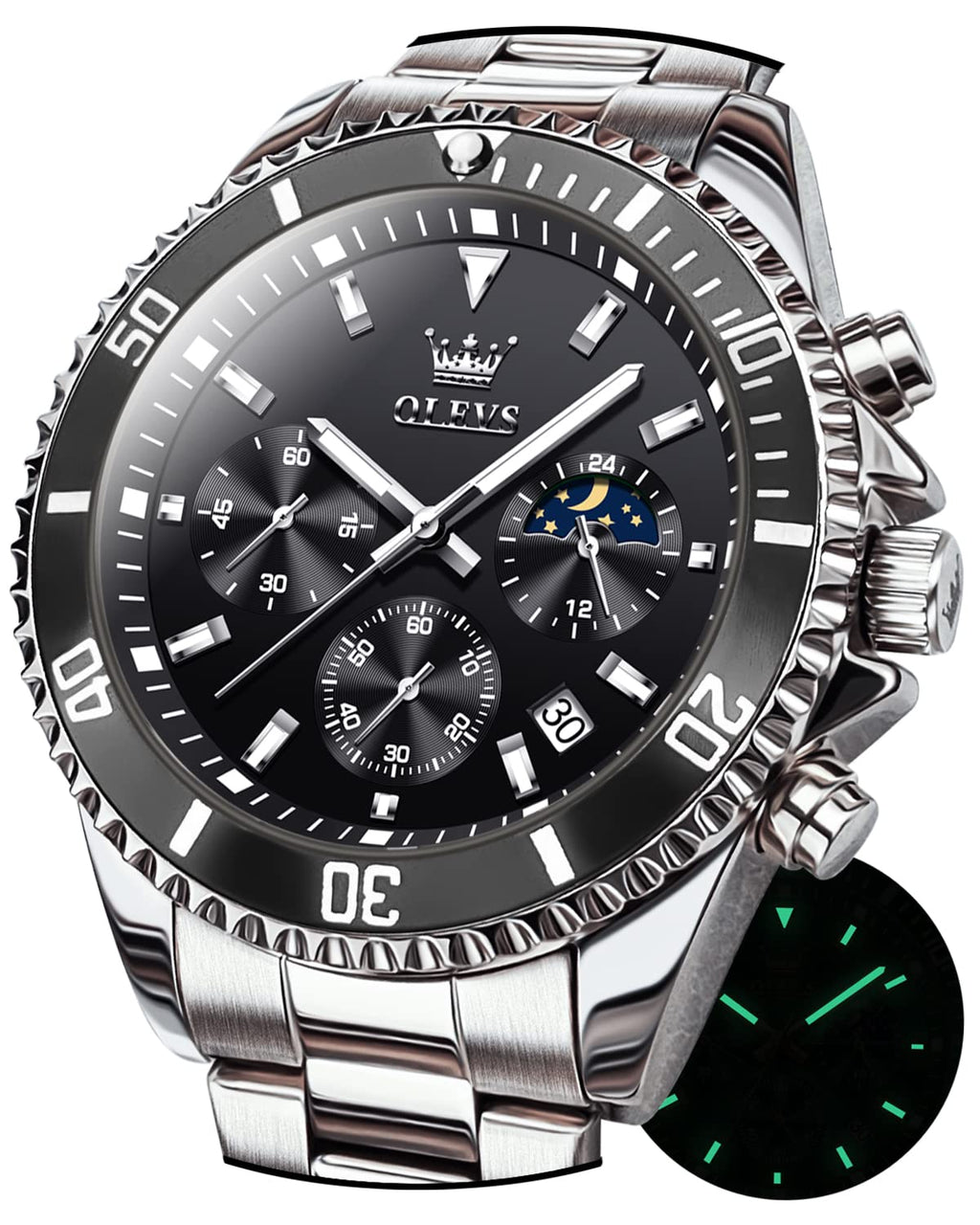 Stainless Steel Analog Quartz Chronograph Waterproof Luminous Watch J82777