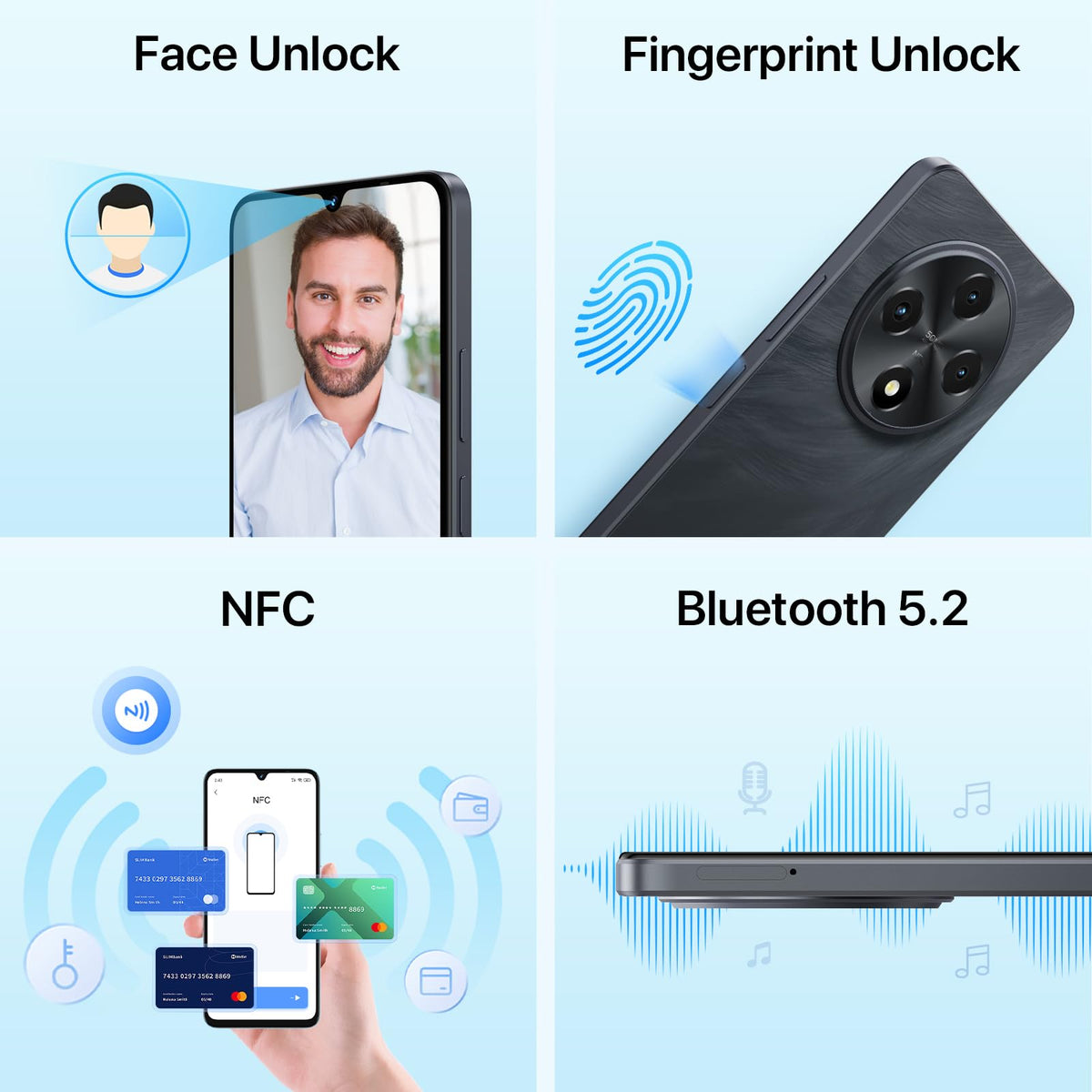 Android 14 6.9" HD+ 120Hz Octa-core 16GB +256GB 6000mAh 50MP Triple Camera Dual 4G LTE NFC Black Smartphone L45411