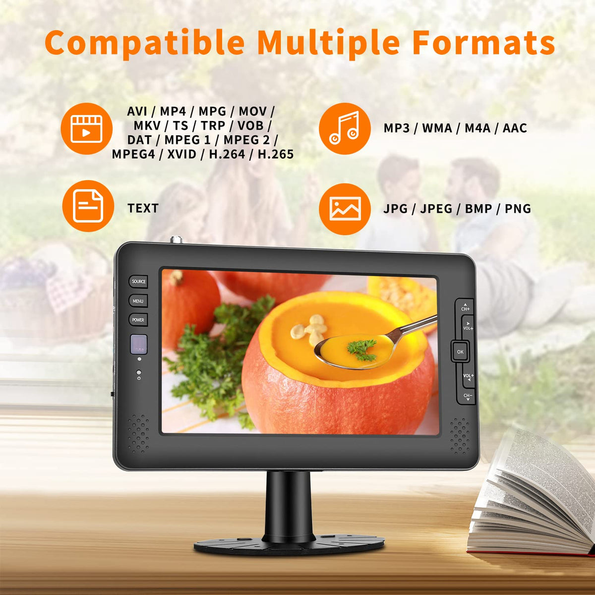 9" IPS Screen Portable TV with ATSC Tuner and Rechargeable Battery U132