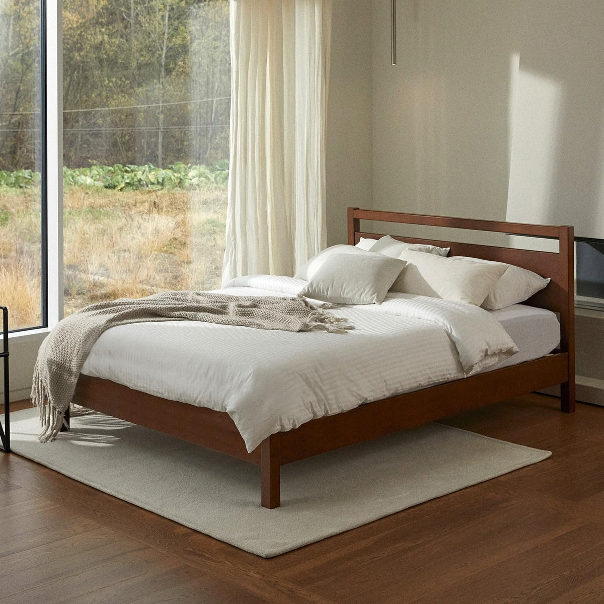 Cherry King Wood Platform Bed Frame with Headboard N9335
