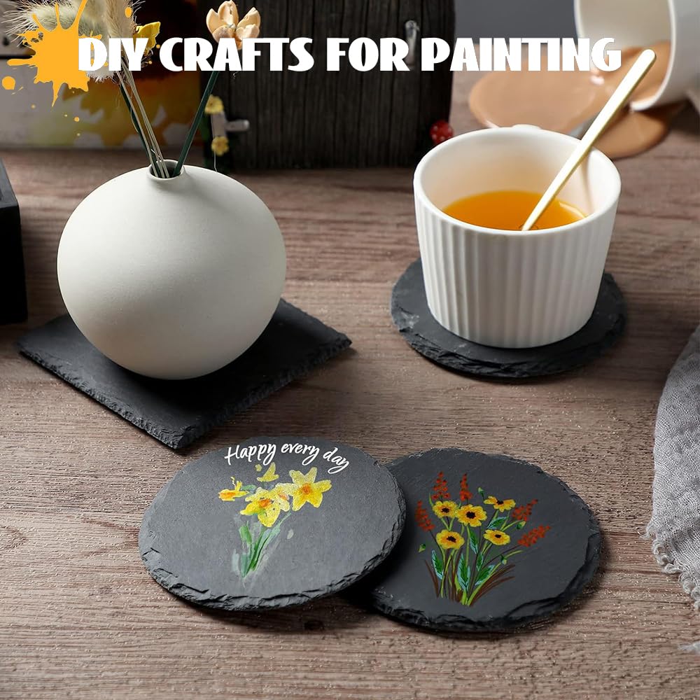 8 Pack Black Slate Coasters with Metal Holder J63255