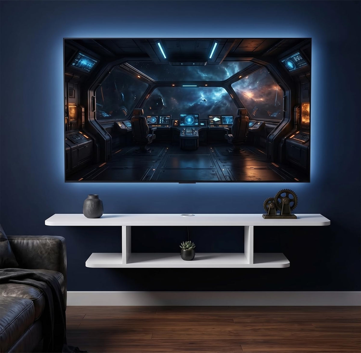 White Floating Wall Mounted TV Stand with Storage S3319