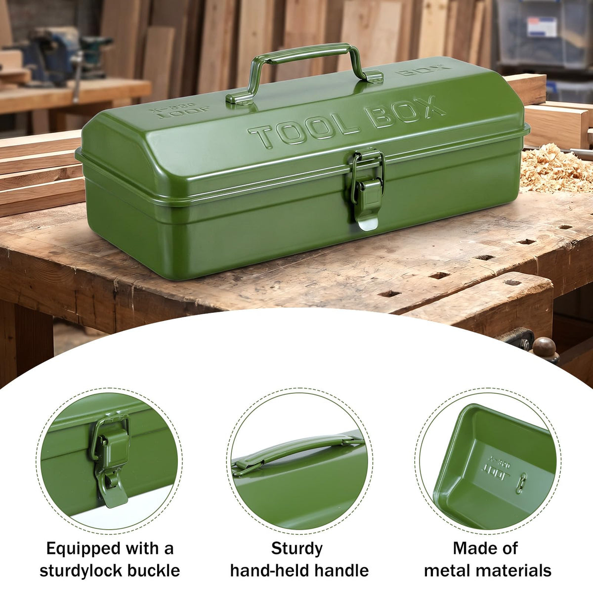 15-Inch Green Metal Storage Box with Lock S3847