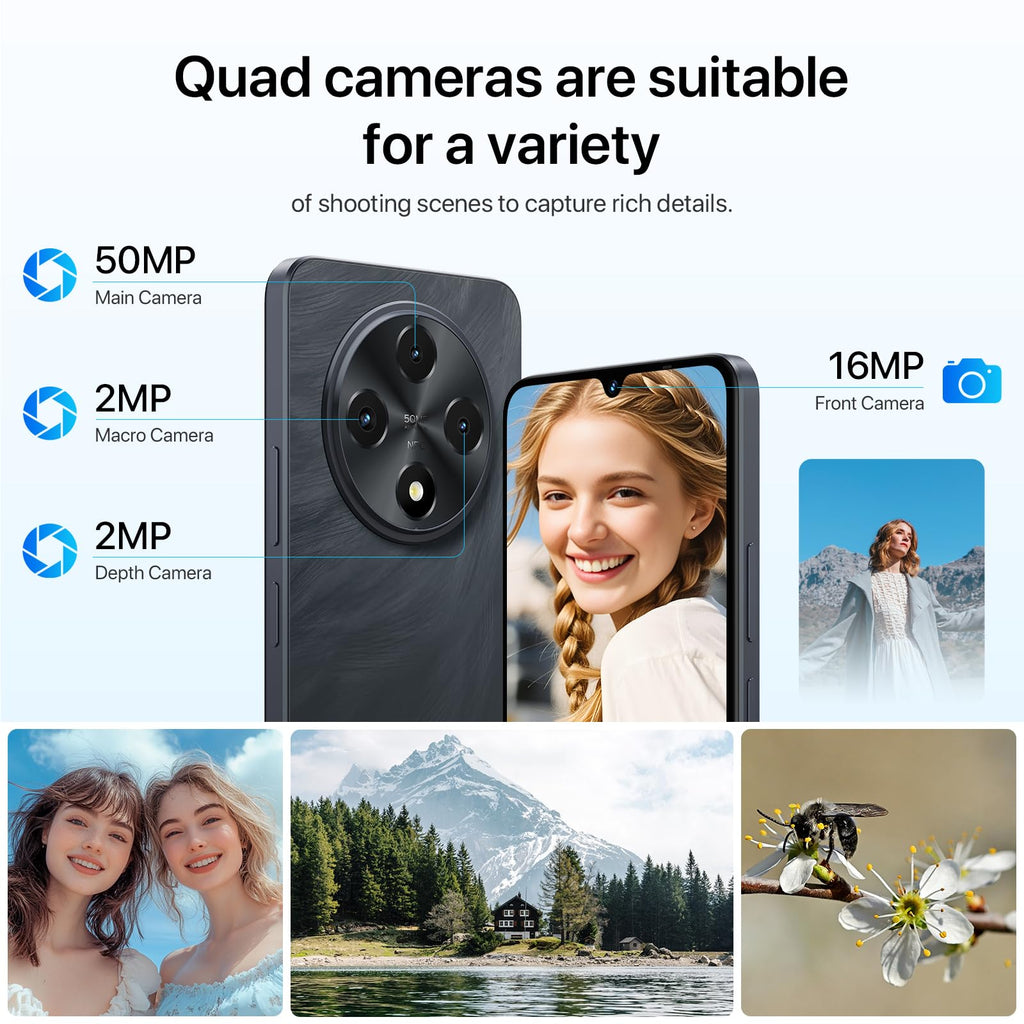 Android 14 6.9" HD+ 120Hz Octa-core 16GB +256GB 6000mAh 50MP Triple Camera Dual 4G LTE NFC Black Smartphone L45411