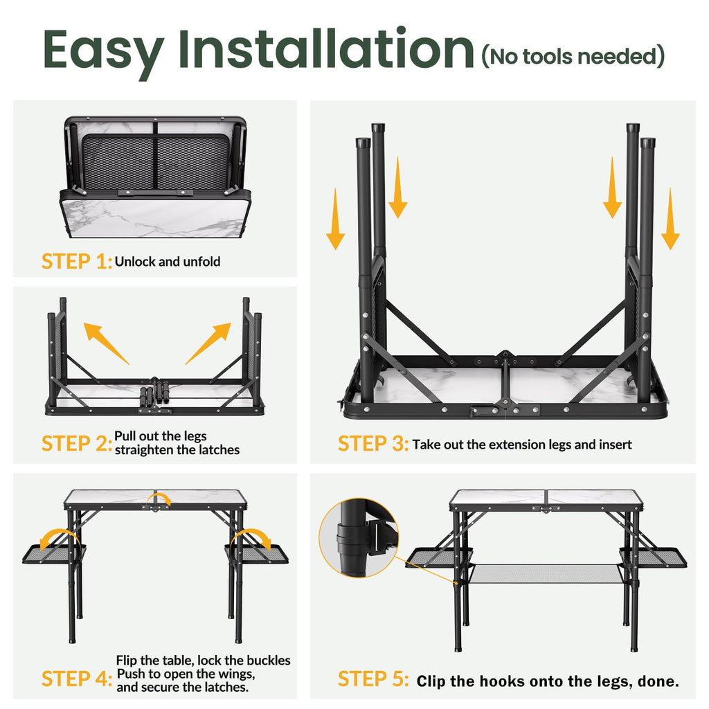 Folding Camping Table 3ft Aluminum with Side Racks & Storage Net D613