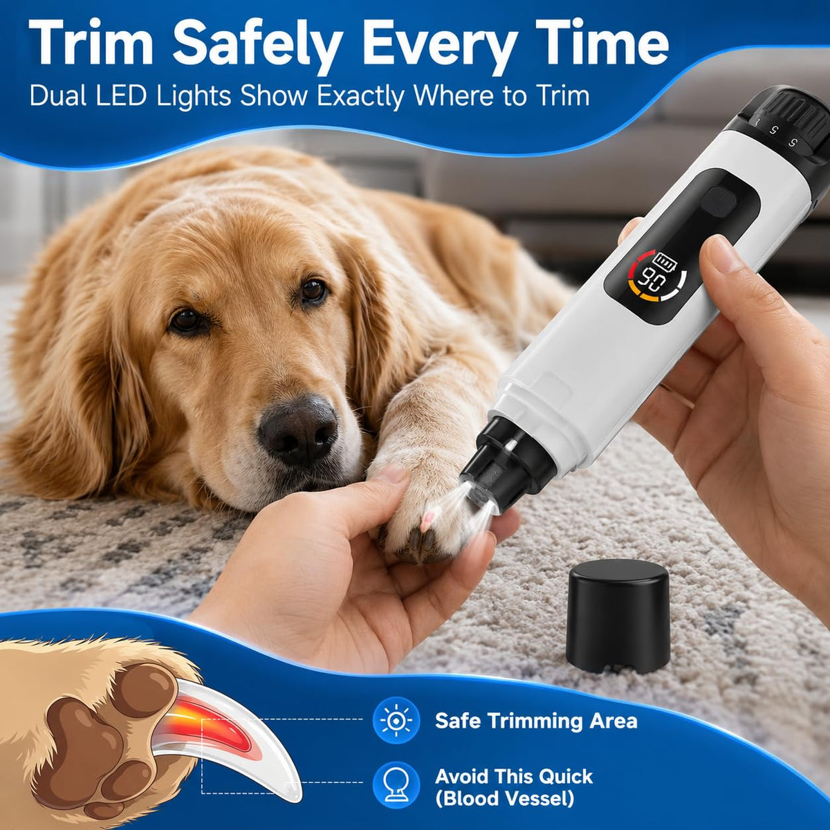 6-Speed Electric Pet Nail Grinder with LED Lights Y7524