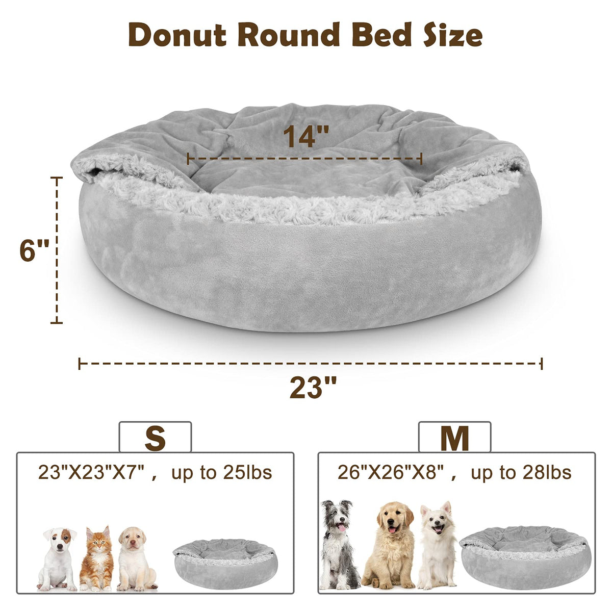 Hooded Blanket Donut Round Dog Bed 23 inch F32031