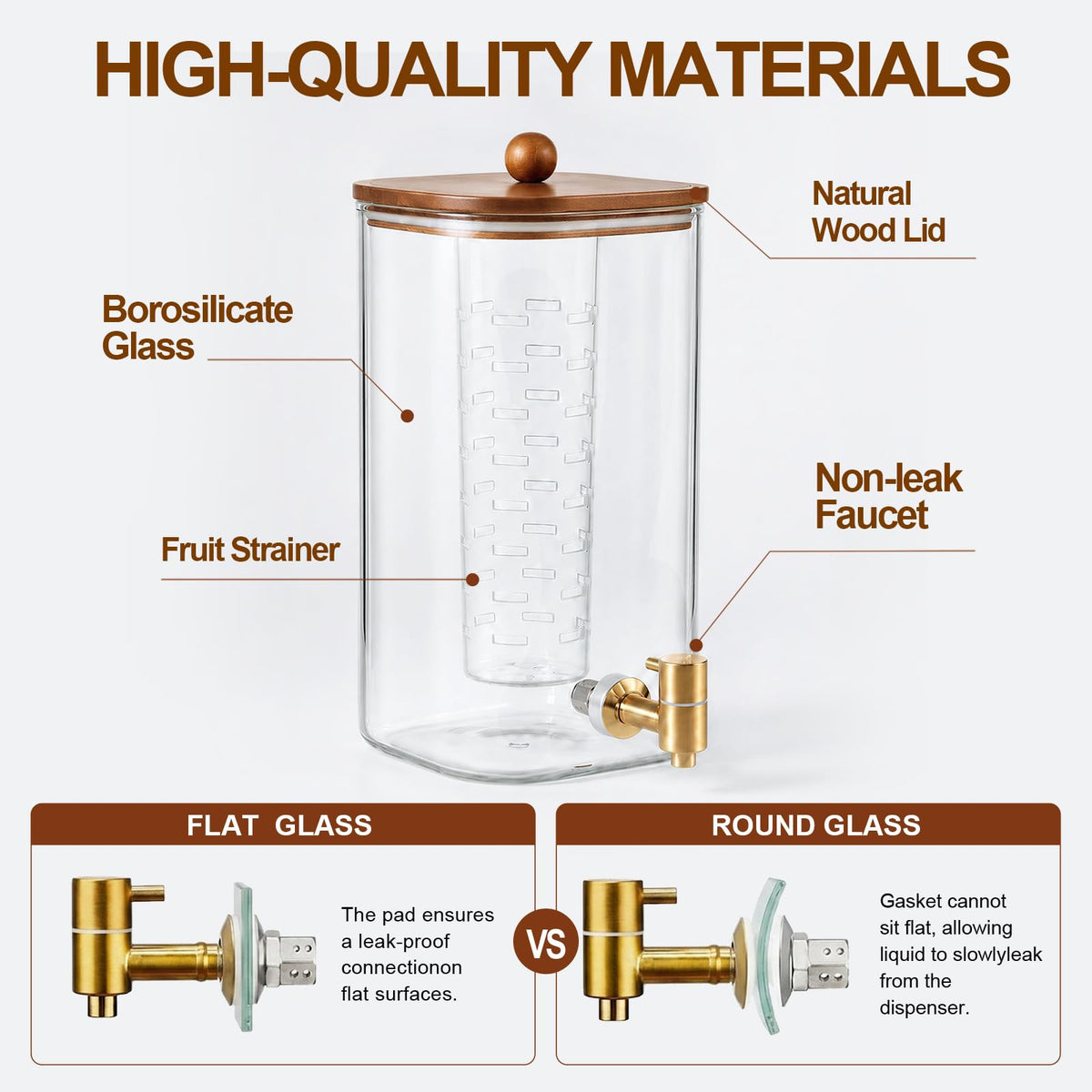 2 Pcs 1.5 Gallon Square Glass Drink Dispenser with Wooden Stand and Stainless Steel Spigot M383