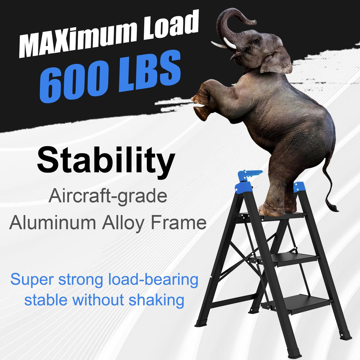 3 Step Foldable Stool with Single-Handrail Blue J479