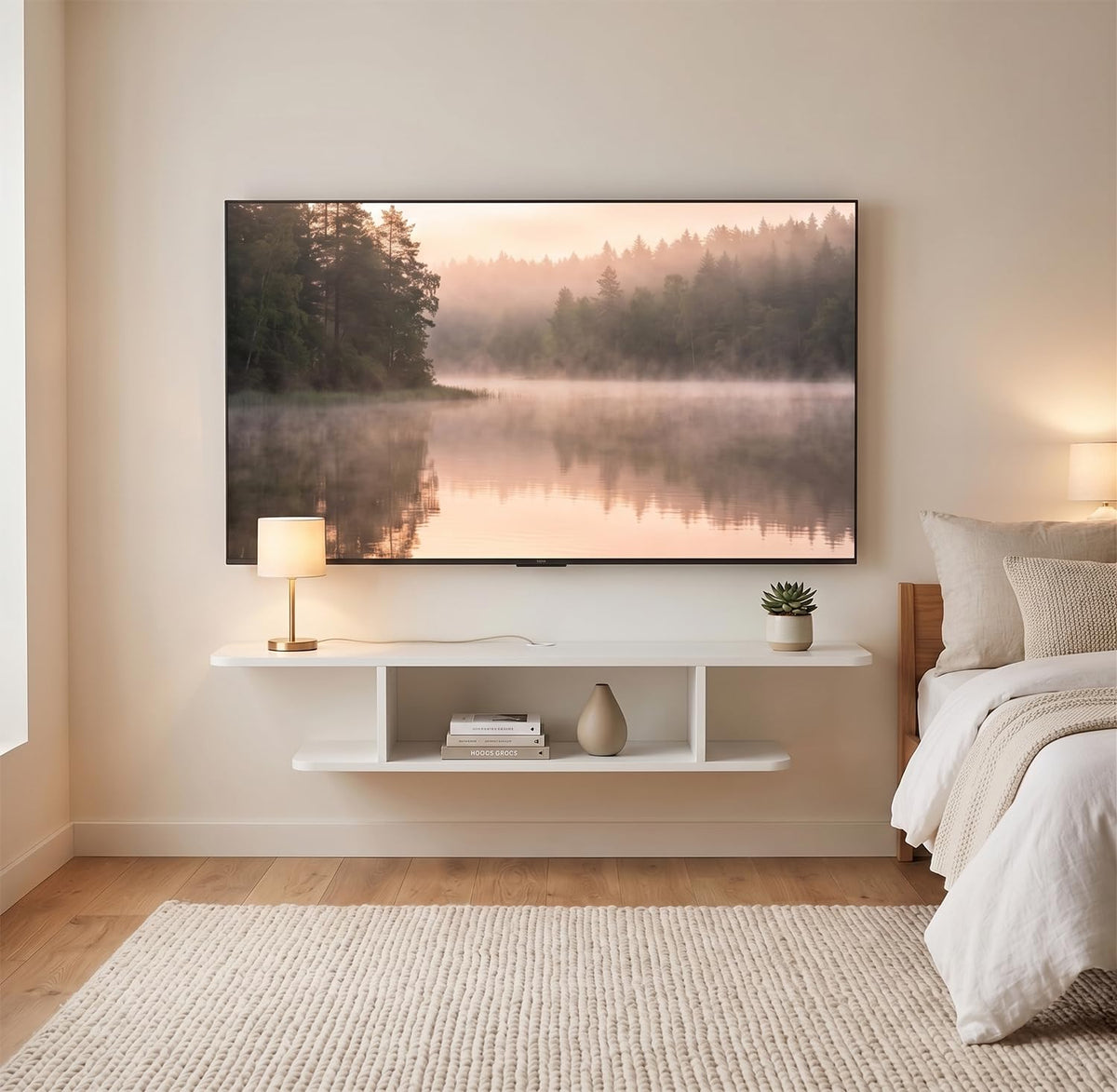 White Floating Wall Mounted TV Stand with Storage S3319