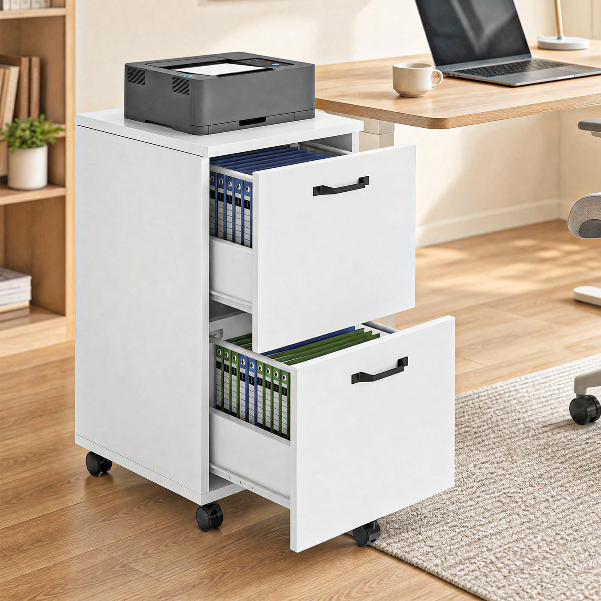 White 2 Drawer Rolling Wood File Cabinet N75530