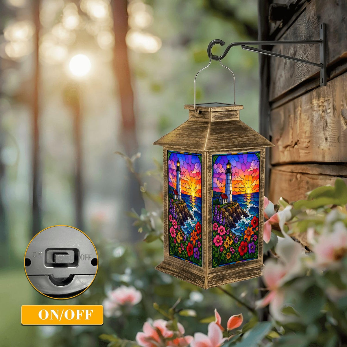 Waterproof Stained Glass Solar Lantern J177450