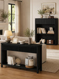 Black Wood Grain Console Table and 3 Tier Bookshelf Set H2692