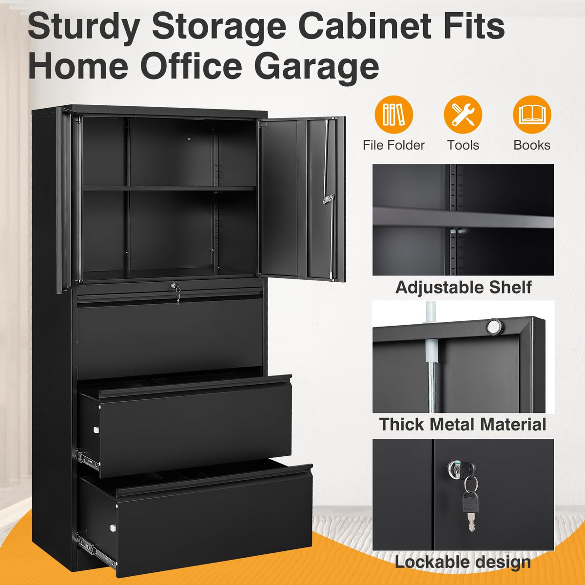 3 Drawer Metal Lockable File Cabinet P53422