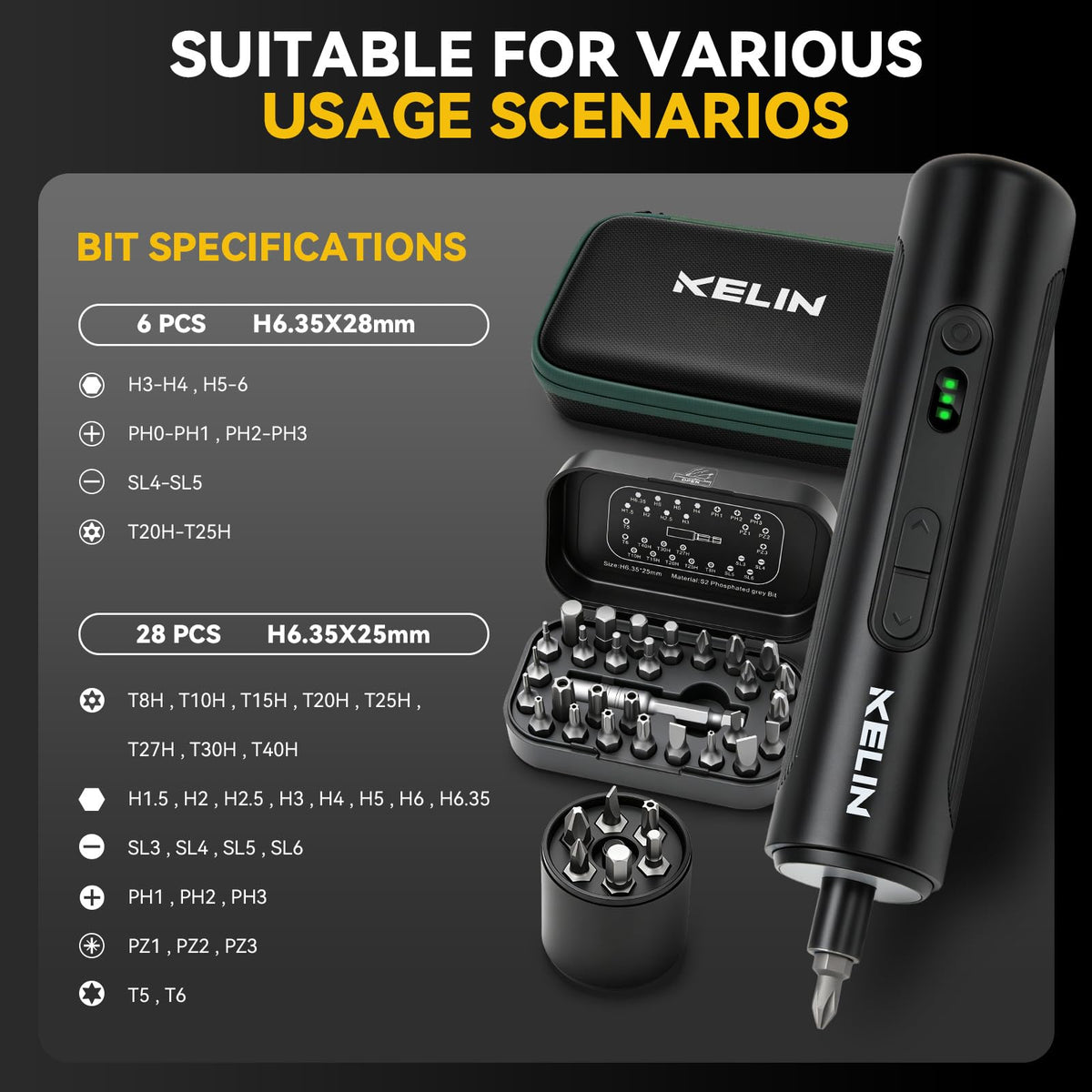 Electric Screwdriver Set 3 Torque Levels S2 Steel Bits N809420