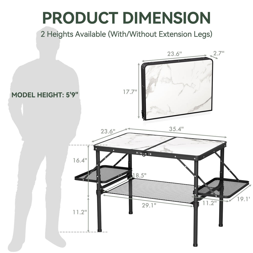 Folding Camping Table 3ft Aluminum with Side Racks & Storage Net D613