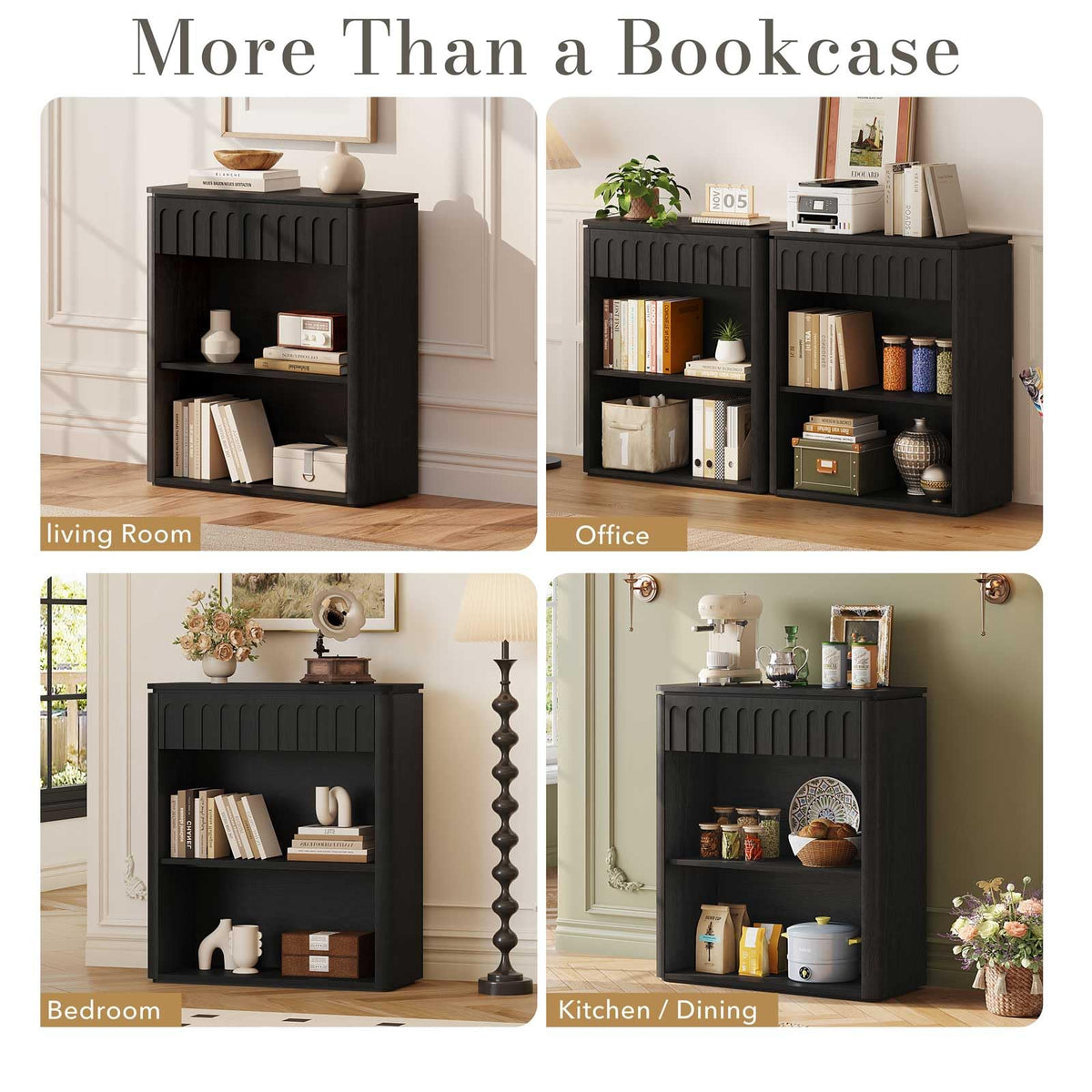 Black Wood Grain Console Table and 3 Tier Bookshelf Set H2692