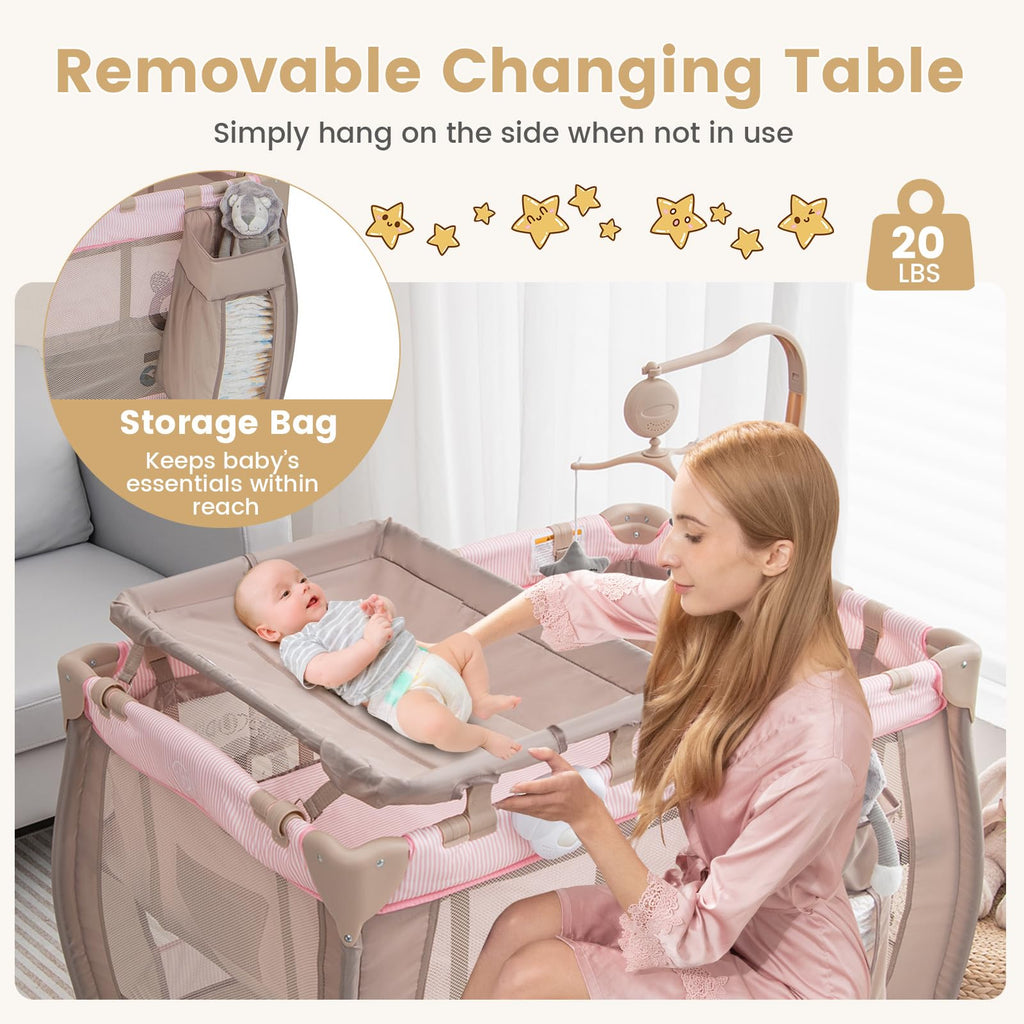 3 in 1 Pink Pack and Play with Bassinet N719