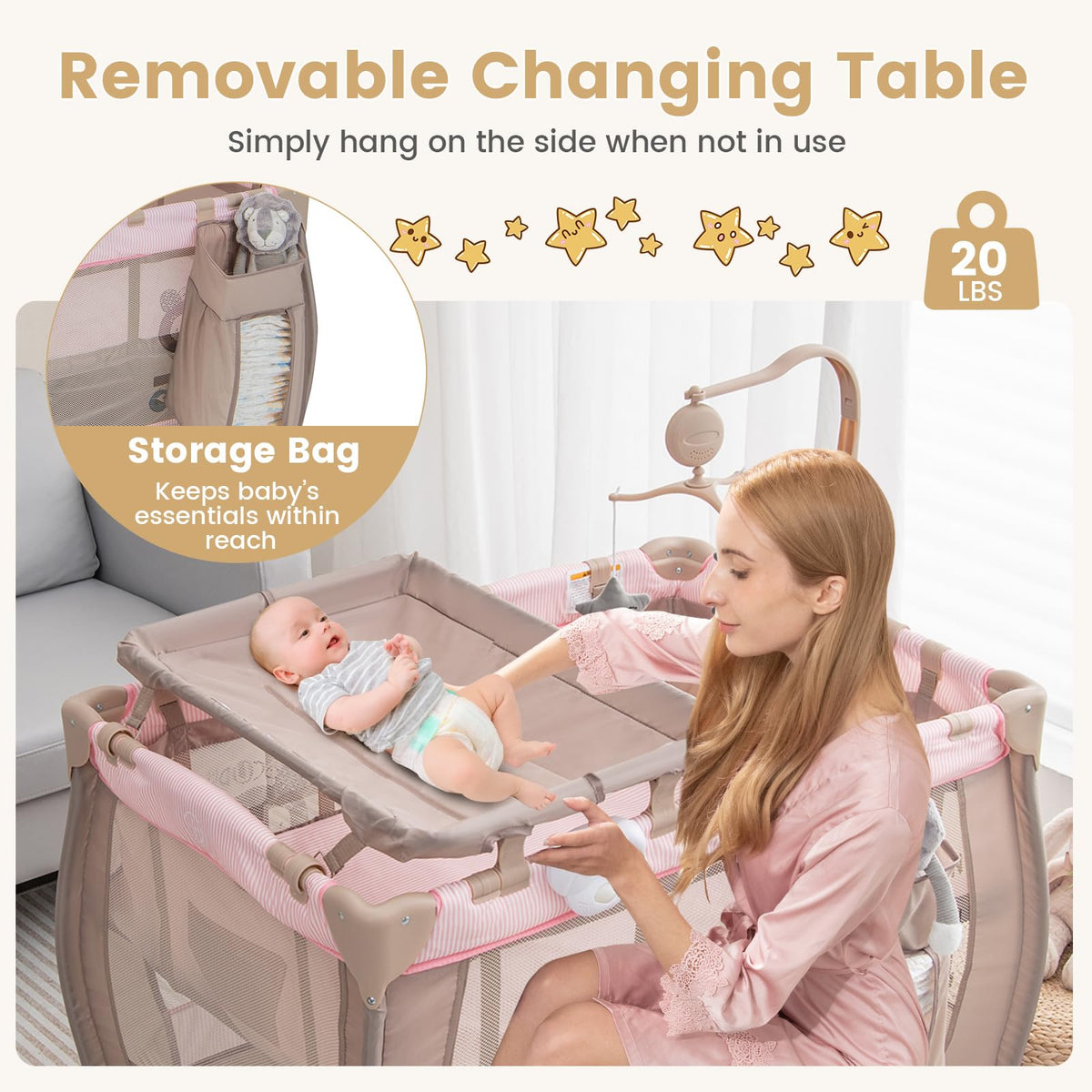 3 in 1 Pink Pack and Play with Bassinet N719