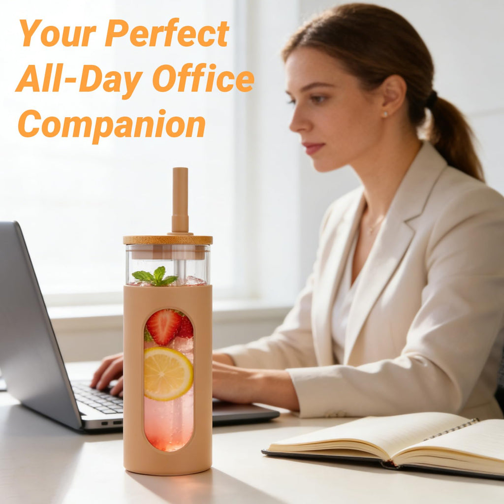 22 oz Glass Tumbler with Lid & Straw N1378