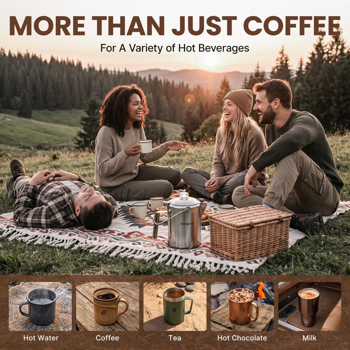 9 Cup Stainless Steel Coffee Pot with Wood Handle O7227