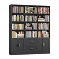 Black Tall Bookshelf with Storage Drawers & Doors U4794