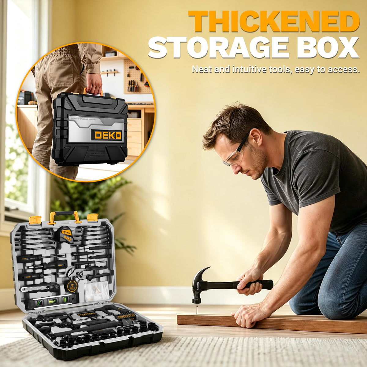 218-Piece General Household Hand Tool Kit with Storage Case Q728