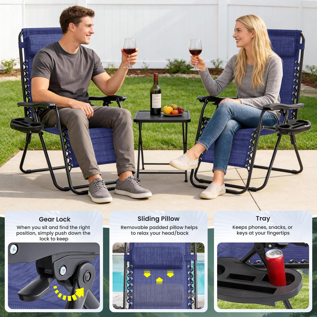 2 Pack Blue 7-Position Adjustable Zero Gravity Chairs H676