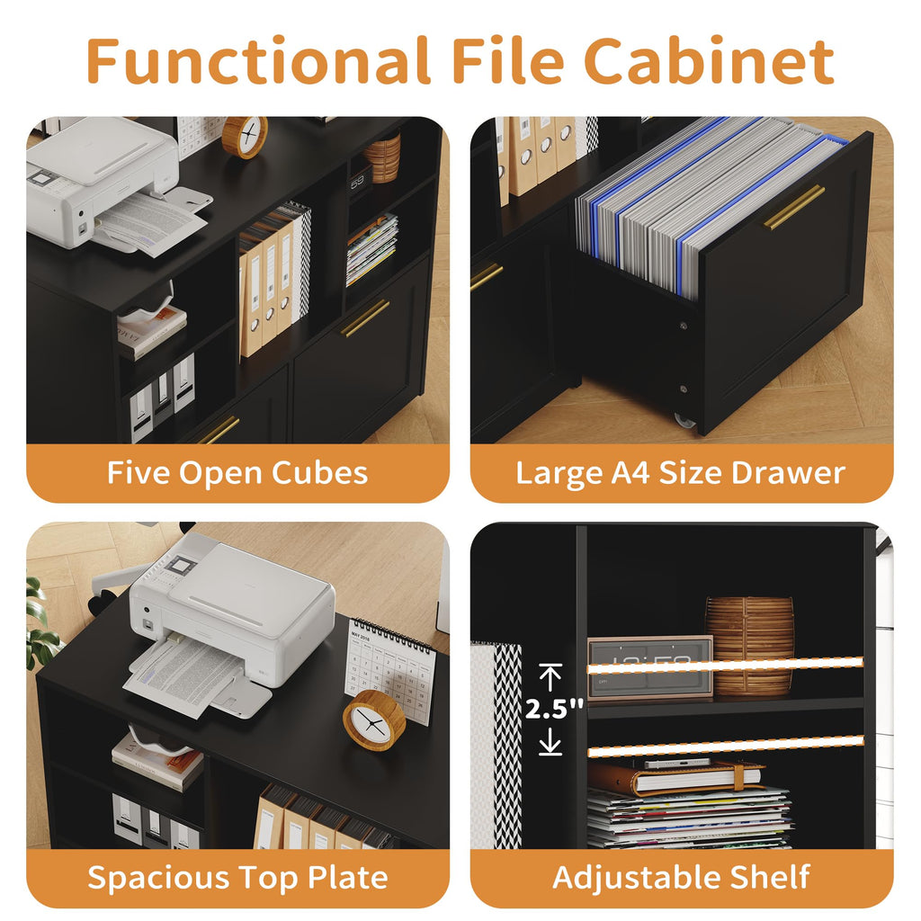 Black 2 Drawer Lateral File Cabinet with Open Storage Cubes S41310