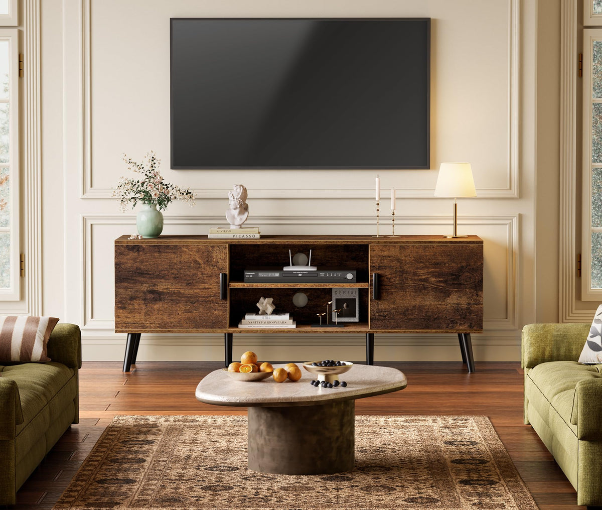 55 Inch TV Stand with Adjustable Shelf and 2 Cabinets W164752