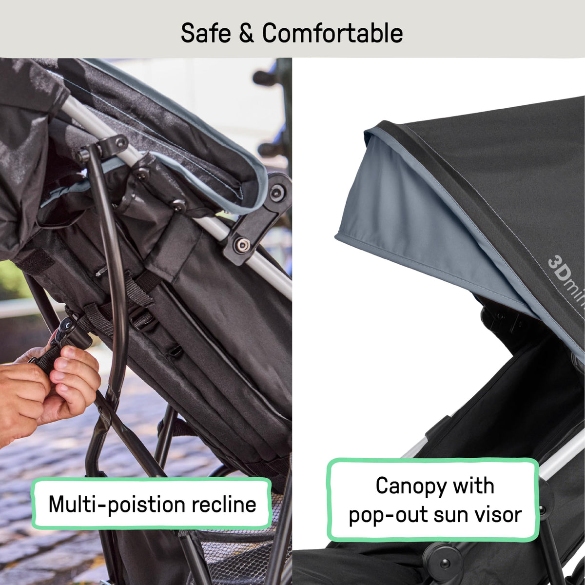 Lightweight Compact Fold Stroller with Canopy and Recline, Slate Grey F4672